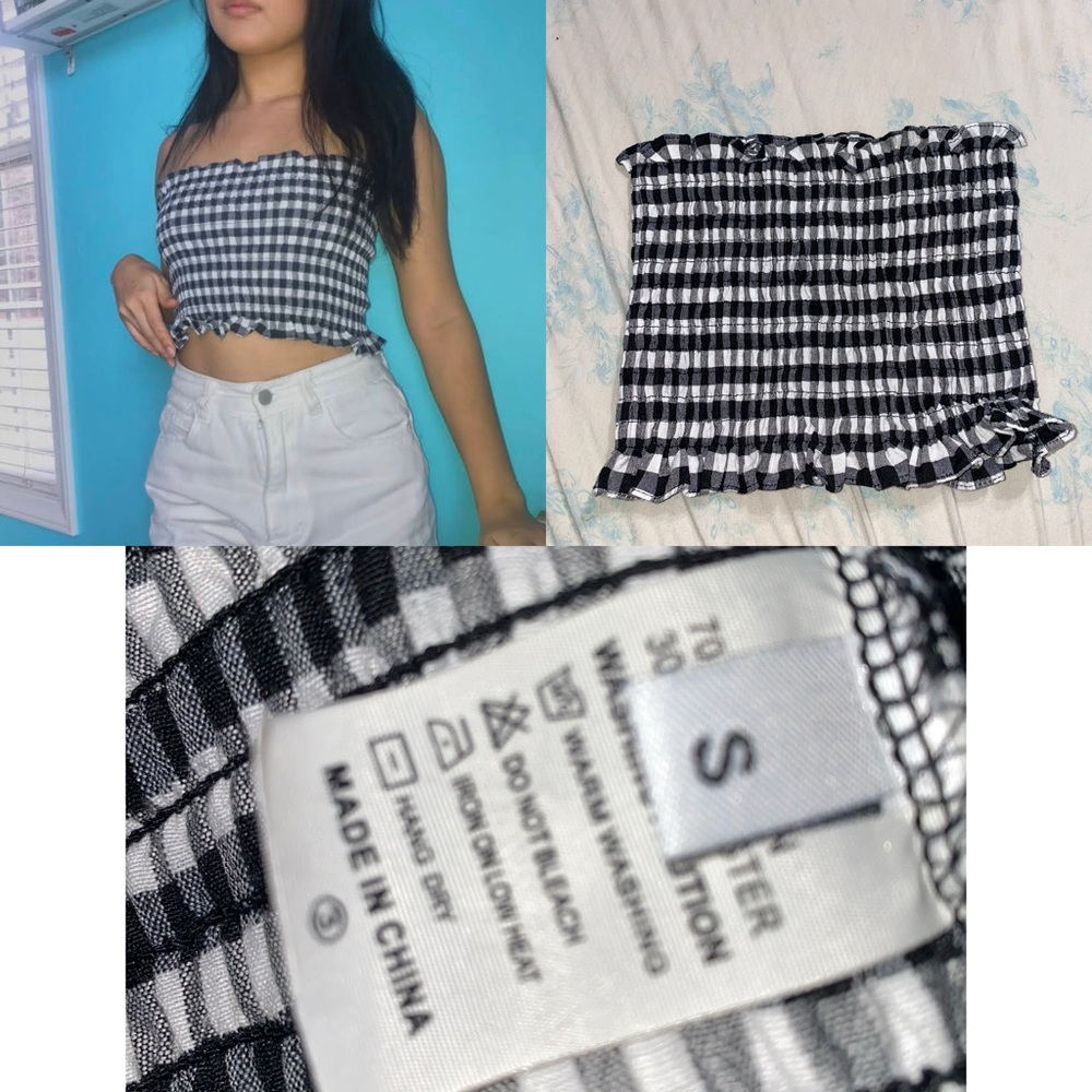 Stylish Black and White Gingham Women's Top